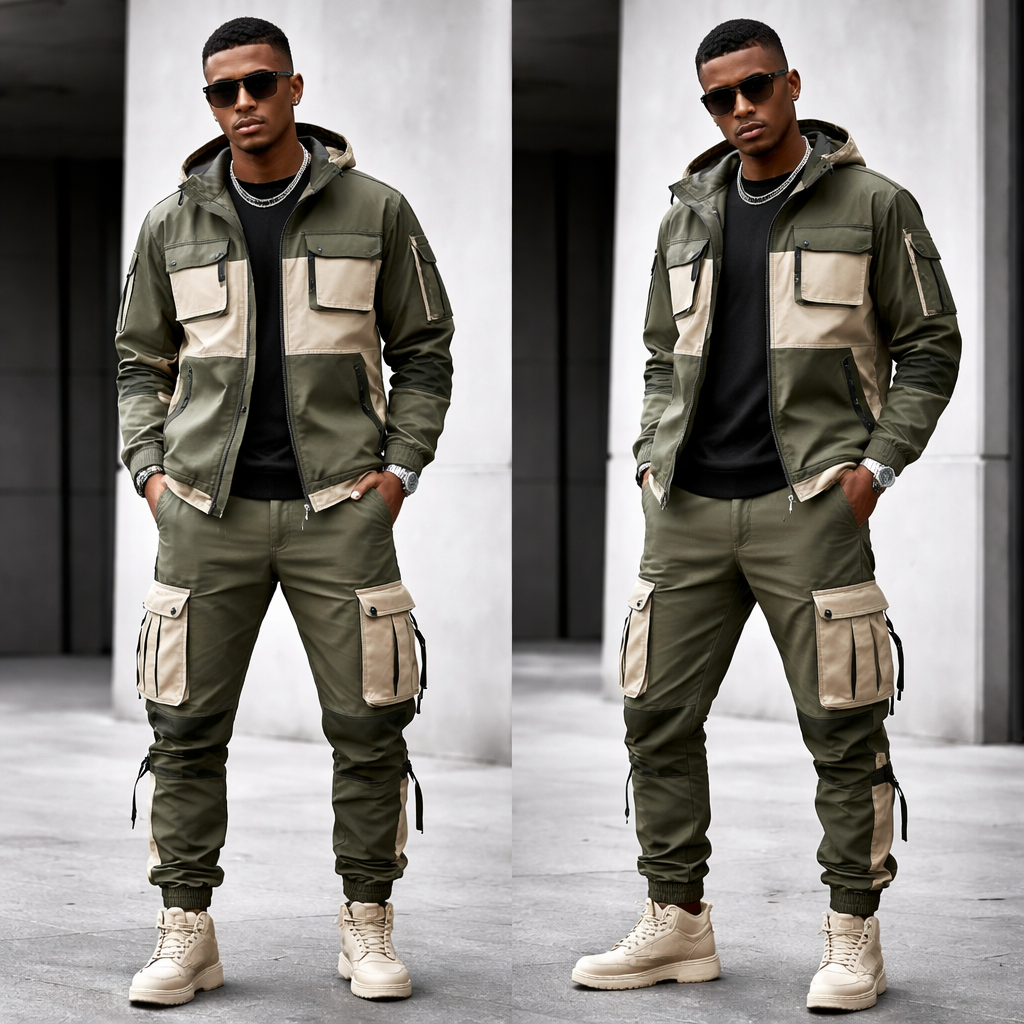 Men’s jogger Cargo pants with similar style matching jacket
Men’s jogger Cargo pants with similar style matching jacket