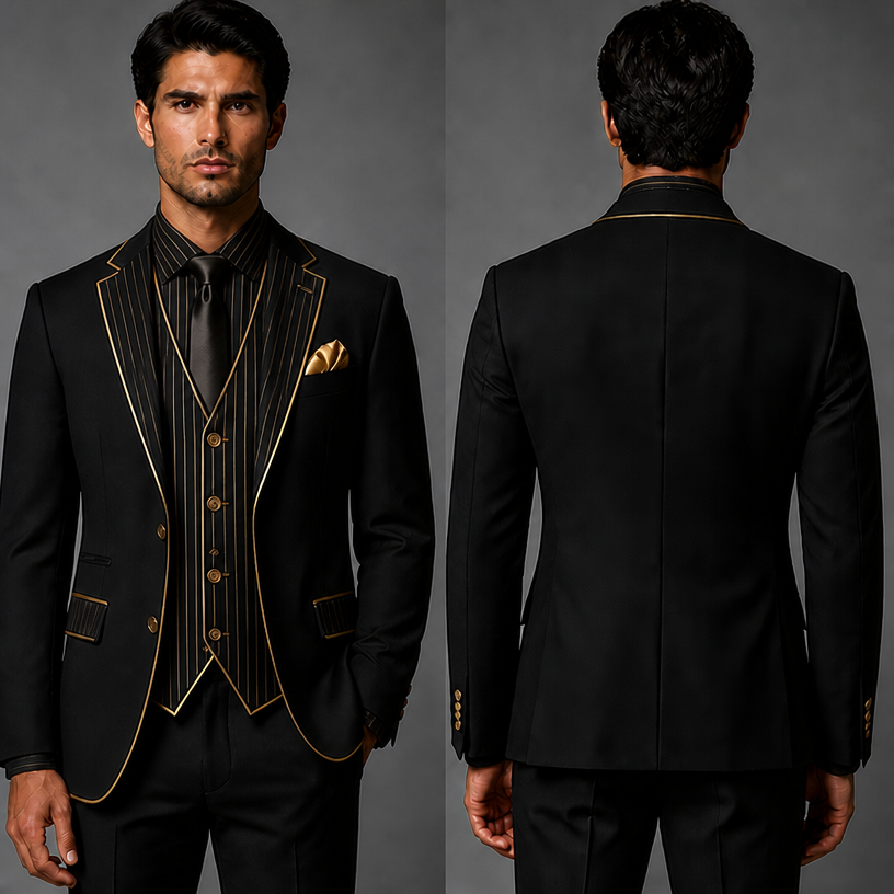 The tie should be black
edit the attached fashion design with these instructions: The tie should be black. keep it photorealistic, just the design no text