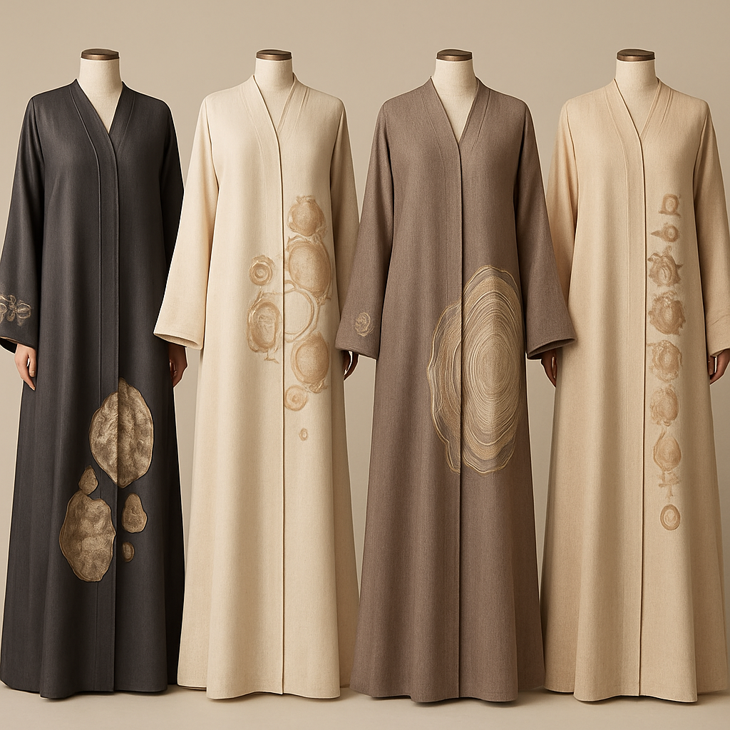 Create a modest abaya that's the first of its kind, featuring a unique stone design that exudes a classy and sophisticated vibe. I'd like four designs, each showcasing different styles and fabrics.Incorporate high-end, unique chic stone designs to make them truly special. And add little cute touch of sophisticated stone designs.
Create a modest abaya that's the first of its kind, featuring a unique stone design that exudes a classy and sophisticated vibe. I'd like four designs, each showcasing different styles and fabrics.Incorporate high-end, unique chic stone designs to make them truly special. And add little cute touch of sophisticated stone designs.