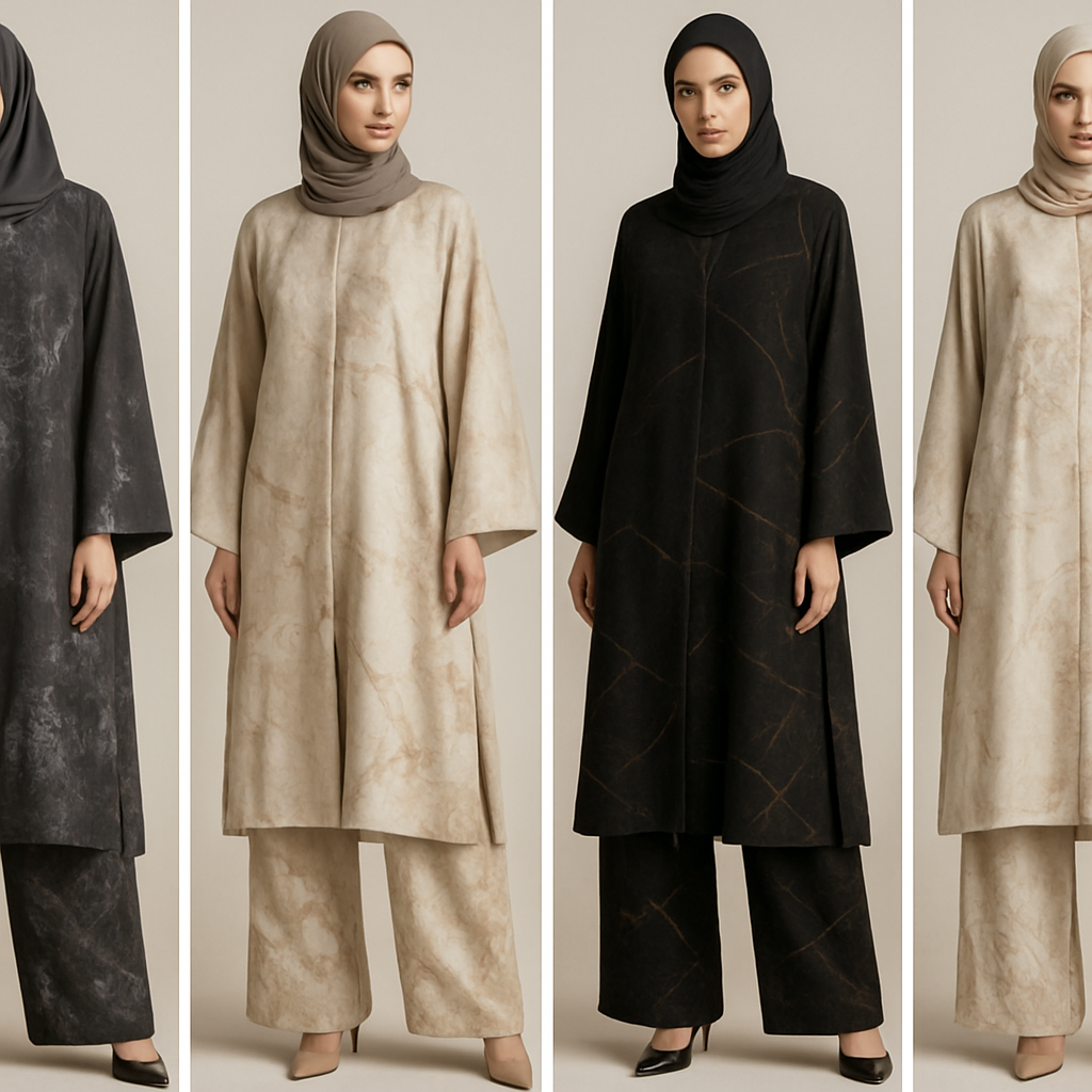 Create a modest abaya and loose pant, first of its kind, featuring a unique stone design that exudes a classy and sophisticated vibe. I'd like four designs, each showcasing different styles and fabrics. Incorporate high-end, unique chic stone designs to make them truly special. Add little sophisticated stone designs. Make it irresistible with designs that stands out.
Create a modest abaya and loose pant, first of its kind, featuring a unique stone design that exudes a classy and sophisticated vibe. I'd like four designs, each showcasing different styles and fabrics. Incorporate high-end, unique chic stone designs to make them truly special. Add little sophisticated stone designs. Make it irresistible with designs that stands out.