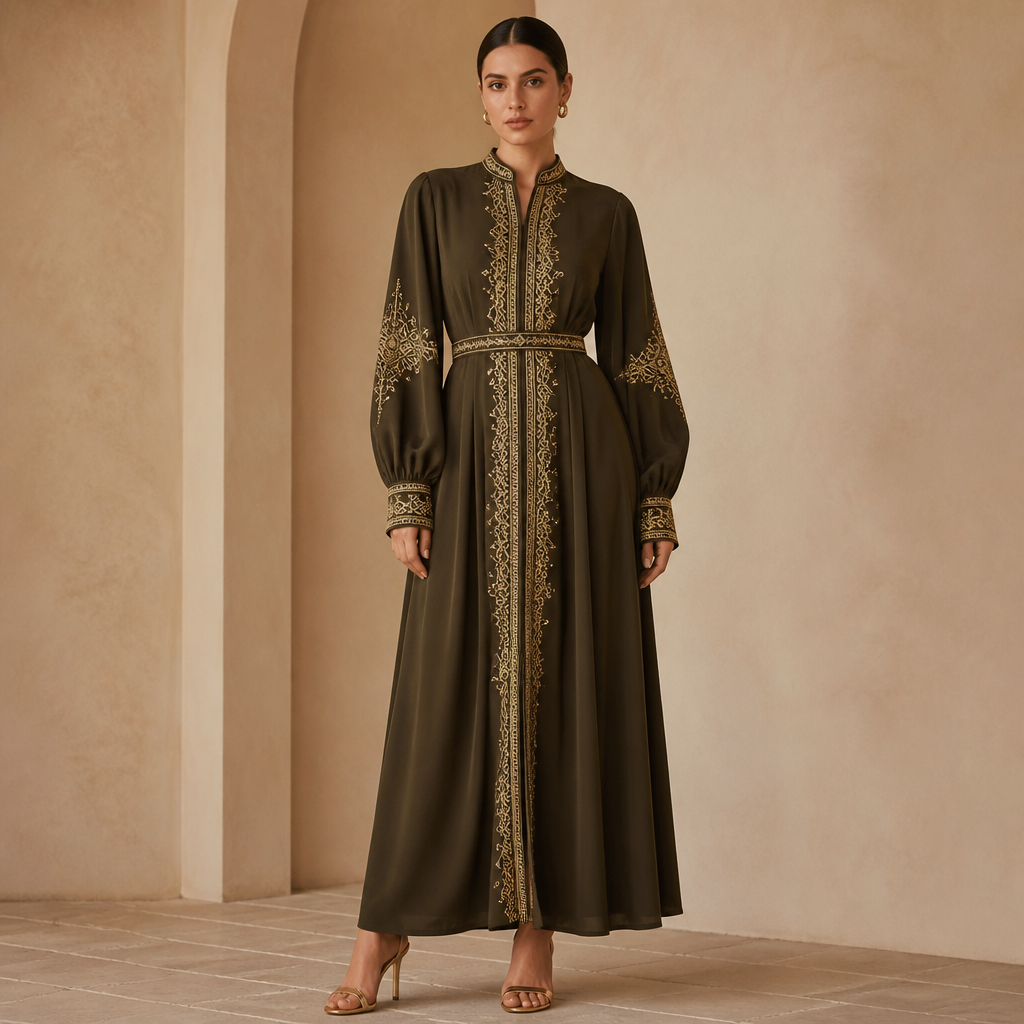A Female Dress design, suitable for Fall. Tunisia fashion aesthetics. Current season is Autumn in Tunisia. Present it as professional fashion catalogue photography: the garment is the subject, shown full-length with editorial styling, neutral posing and tasteful, non-suggestive framing.
photorealistic fashion design, A Female Dress design, suitable for Fall. Tunisia fashion aesthetics. Current season is Autumn in Tunisia. Present it as professional fashion catalogue photography: the garment is the subject, shown full-length with editorial styling, neutral posing and tasteful, non-suggestive framing., just the design no text