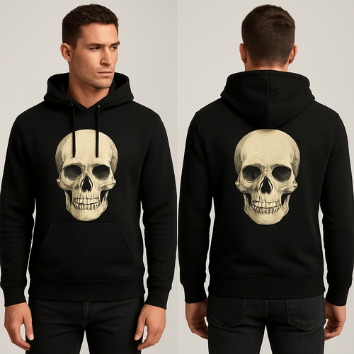 Cool fitting hoodie for men in black with a skull