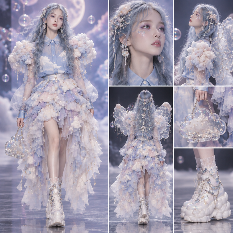 もっとドリームコアをイメージして
edit the attached fashion design with these instructions: もっとドリームコアをイメージして. keep it photorealistic, just the design no text