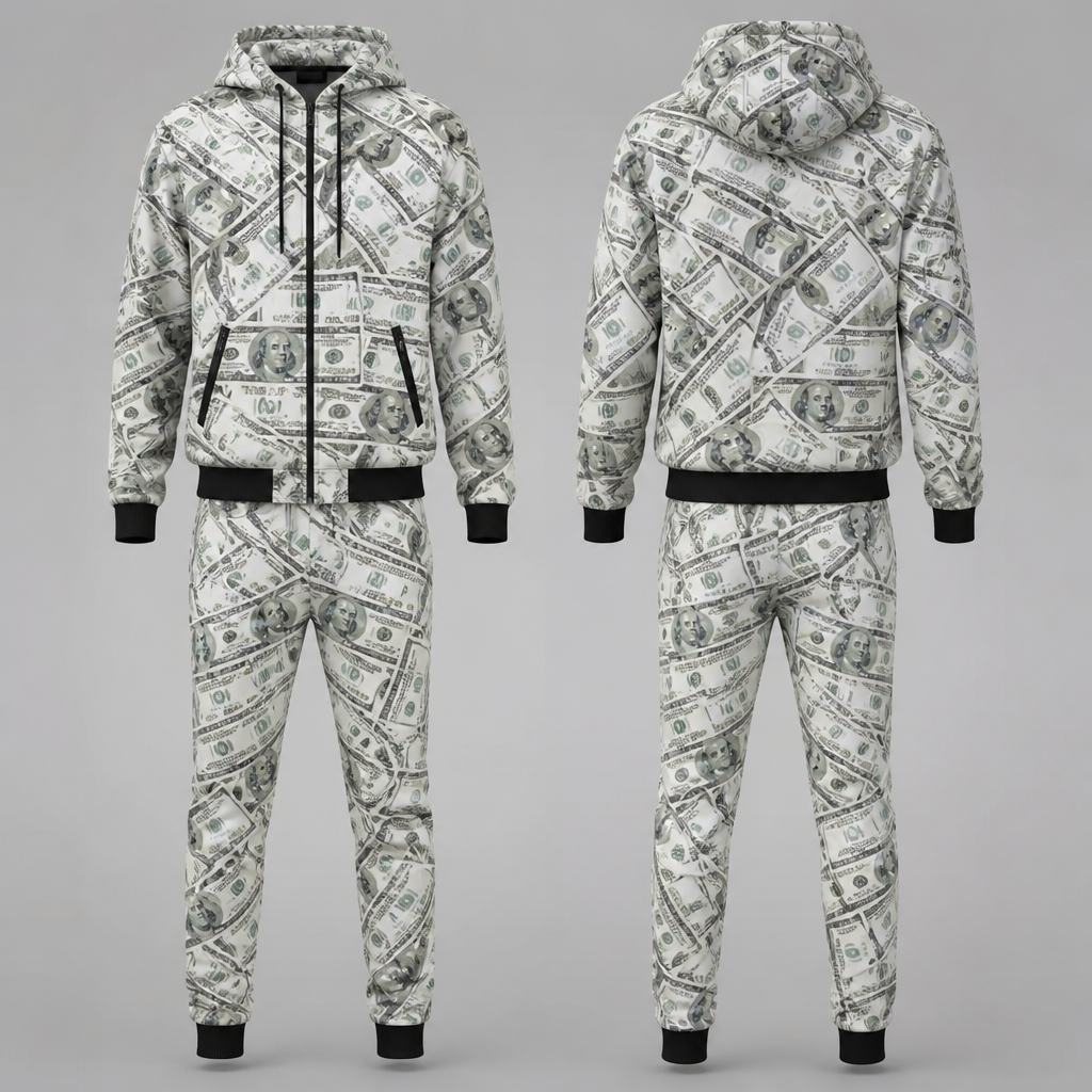 Money outfit
photorealistic fashion design, Money outfit, athleisure style, just the design no text, show front and back