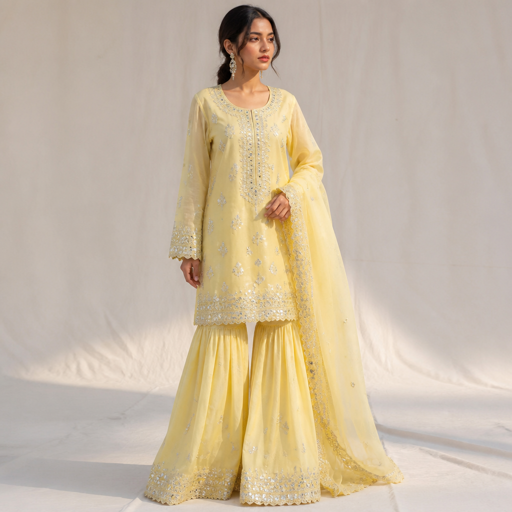A Dress design, for Casual, suitable for Summer. Consider Pakistani fashion — shalwar kameez, gharara, sharara; lawn fabrics, chiffon; intricate embroidery and mirror work. Current season is Summer in Pakistan.
photorealistic fashion design, A Dress design, for Casual, suitable for Summer. Consider Pakistani fashion — shalwar kameez, gharara, sharara; lawn fabrics, chiffon; intricate embroidery and mirror work. Current season is Summer in Pakistan., just the design no text