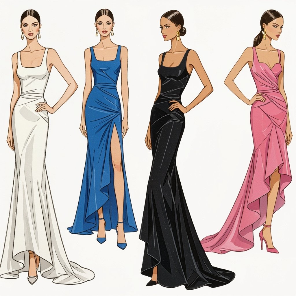 Un vestito lungo stretto e largo sotto
A long slim-fit jersey dress, sleeveless with a flared hem.