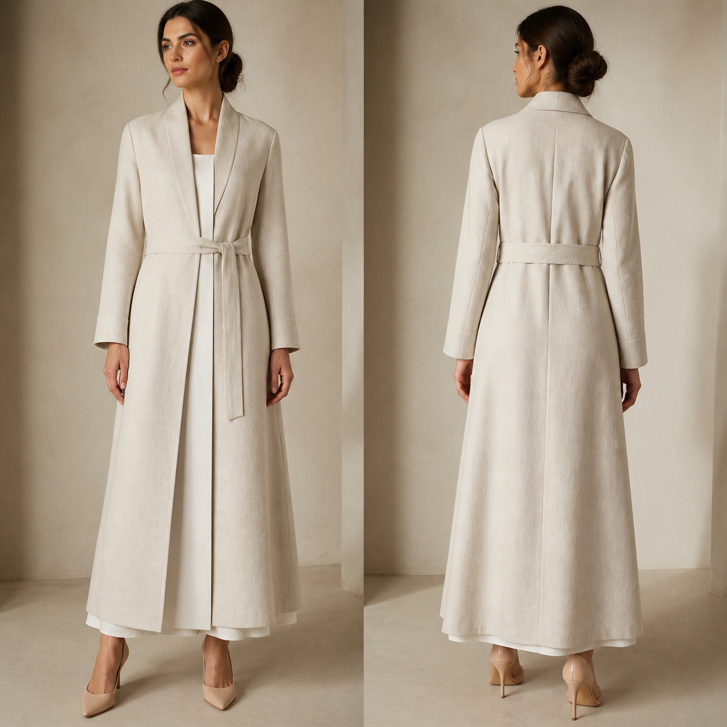 A Coat design, made of Linen, with a sleek, smooth finish, with a Relaxed silhouette, in Elegant style. vestidos cristianos. VE fashion aesthetics. Present it as professional fashion catalogue photography: the garment is the subject, shown full-length with editorial styling, neutral posing and tasteful, non-suggestive framing.
photorealistic fashion design, A Coat design, made of Linen, with a sleek, smooth finish, with a Relaxed silhouette, in Elegant style. vestidos cristianos. VE fashion aesthetics. Present it as professional fashion catalogue photography: the garment is the subject, shown full-length with editorial styling, neutral posing and tasteful, non-suggestive framing., elegant style, just the design no text, show front and back
