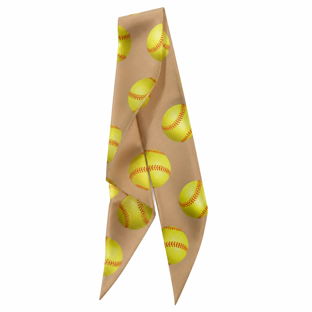 Design a silk twilly thank has classic women’s softballs with a light brown background . The ball have to be like they really are green/yellow with red sticking
photorealistic fashion design, Design a silk twilly thank has classic women’s softballs with a light brown background . The ball have to be like they really are green/yellow with red sticking , classic style, just the design no text