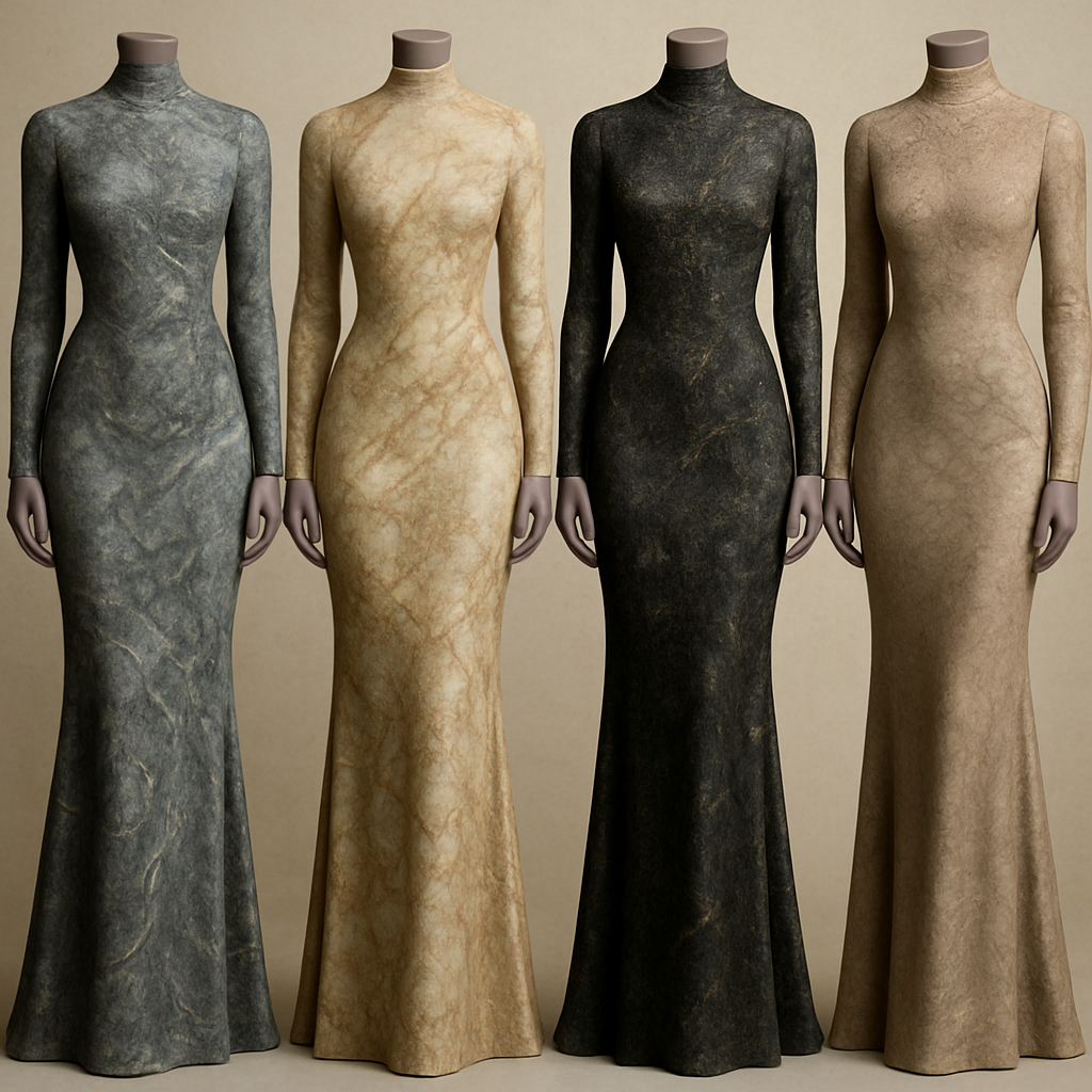 Create a modest sexy elegant long fittted dress , the first of its kind, featuring a unique stone design that exudes a classy and sophisticated vibe. I'd like four designs, each showcasing different styles and fabrics. Incorporate high-end, unique chic stone designs to make them truly special. Add little sophisticated stone designs.
Create a modest sexy elegant long fittted dress , the first of its kind, featuring a unique stone design that exudes a classy and sophisticated vibe. I'd like four designs, each showcasing different styles and fabrics. Incorporate high-end, unique chic stone designs to make them truly special. Add little sophisticated stone designs.