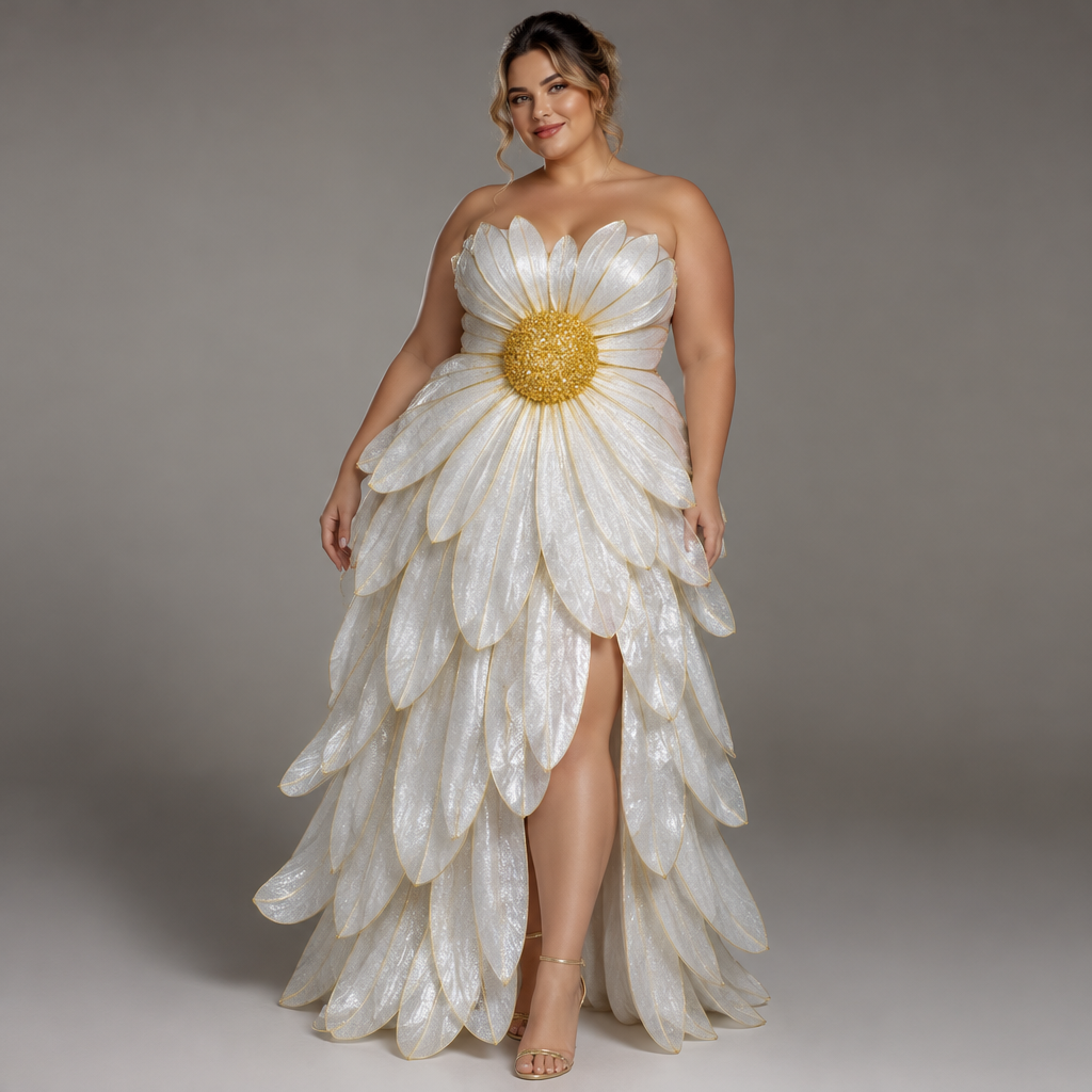 photorealistic fashion design, photorealistic fashion design, A Female Dress design, shown on a model with a plus-size figure. из цветка одного цветка ромашки Present it as professional fashion catalogue photography: the garment is the subject, shown full-length with editorial styling, neutral posing and tasteful, non-suggestive framing., just the design no text. Refinement: улучшить, just the design no text. Refinement: полностью состоит из одного цветка ромашки блестящая
photorealistic fashion design, photorealistic fashion design, photorealistic fashion design, A Female Dress design, shown on a model with a plus-size figure. из цветка одного цветка ромашки Present it as professional fashion catalogue photography: the garment is the subject, shown full-length with editorial styling, neutral posing and tasteful, non-suggestive framing., just the design no text. Refinement: улучшить, just the design no text. Refinement: полностью состоит из одного цветка ромашки блестящая, just the design no text