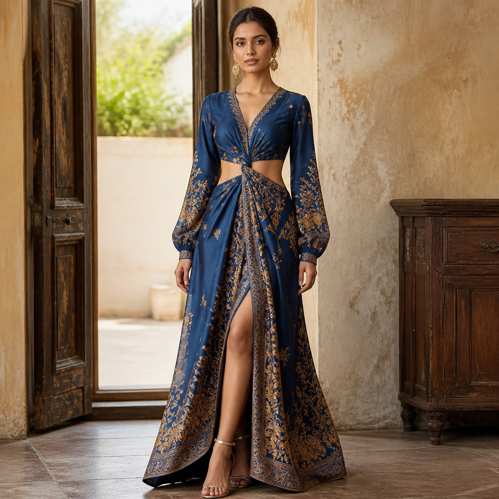 A Female Dress design, suitable for Fall. same style with blue or yellow colour and need some open. India fashion aesthetics. Present it as professional fashion catalogue photography: the garment is the subject, shown full-length with editorial styling, neutral posing and tasteful, non-suggestive framing.
photorealistic fashion design, A Female Dress design, suitable for Fall. same style with blue or yellow colour and need some open. India fashion aesthetics. Present it as professional fashion catalogue photography: the garment is the subject, shown full-length with editorial styling, neutral posing and tasteful, non-suggestive framing., just the design no text
