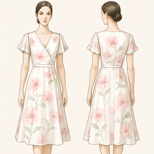 White silk dress with pink flowers