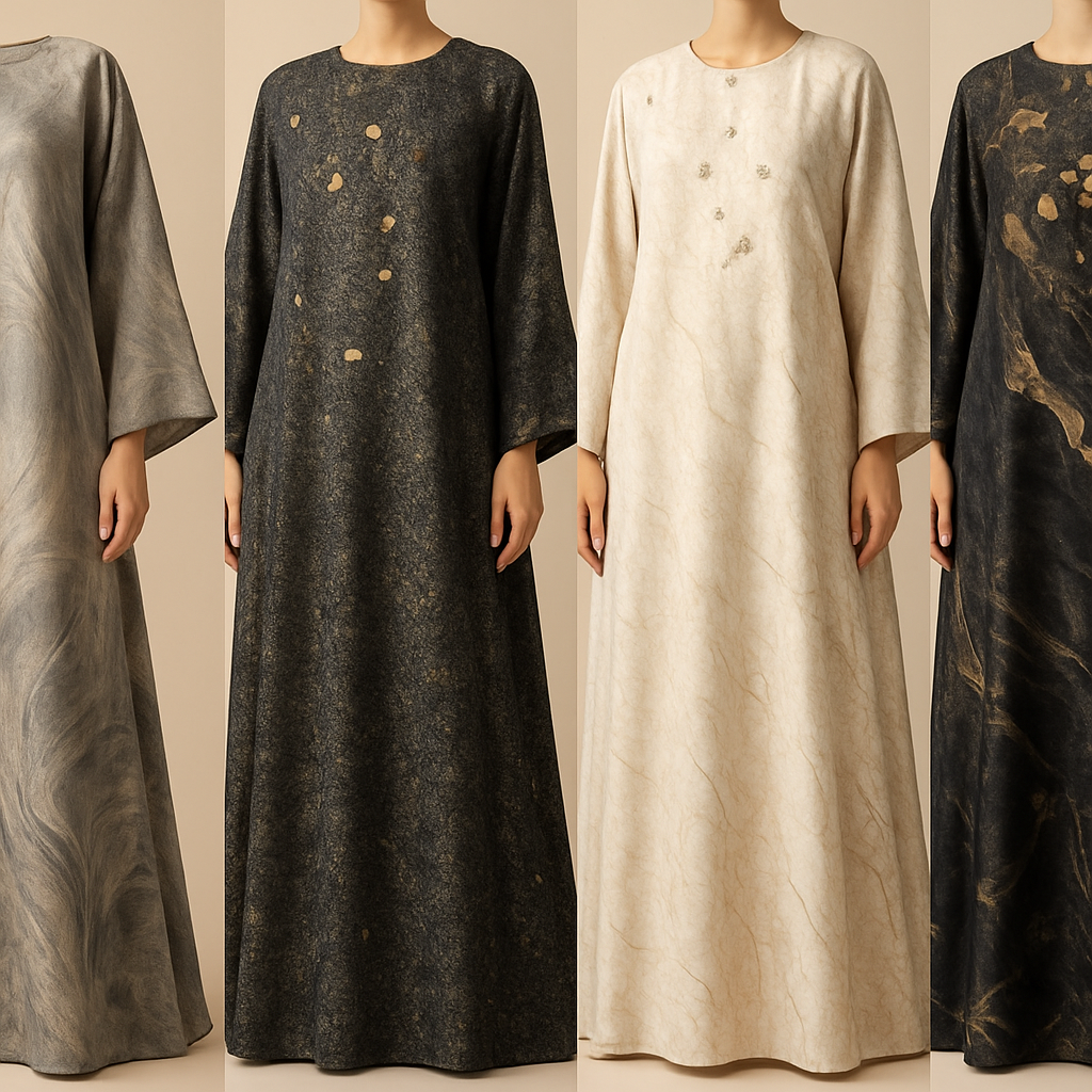 Create a modest boubou, the first of its kind, featuring a unique stone design that exudes a classy and sophisticated vibe. I'd like four designs, each showcasing different styles and fabrics. Incorporate high-end, unique chic stone designs to make them truly special. Add little sophisticated stone designs.

Create a modest boubou, the first of its kind, featuring a unique stone design that exudes a classy and sophisticated vibe. I'd like four designs, each showcasing different styles and fabrics. Incorporate high-end, unique chic stone designs to make them truly special. Add little sophisticated stone designs.