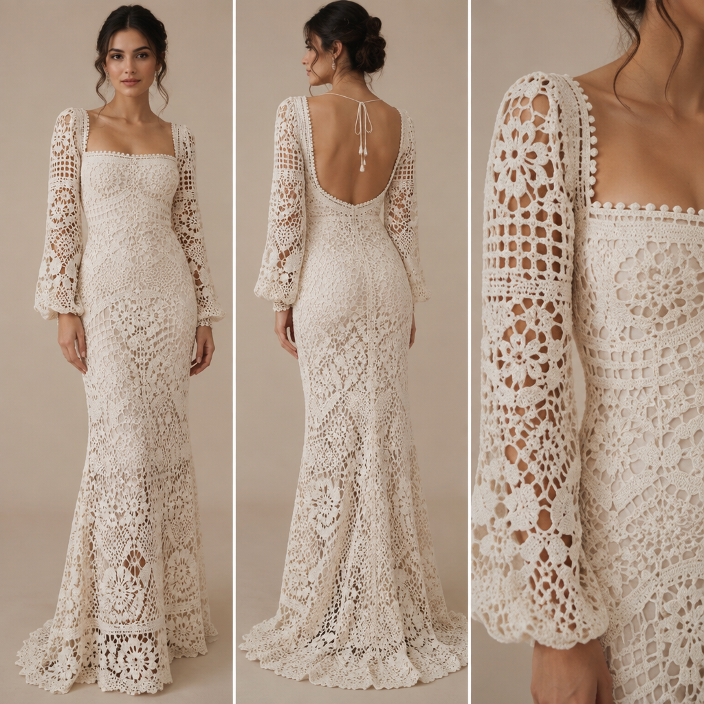 Let the girl crotchet gown be chic like
photorealistic fashion design, Let the girl crotchet gown be chic like, just the design no text