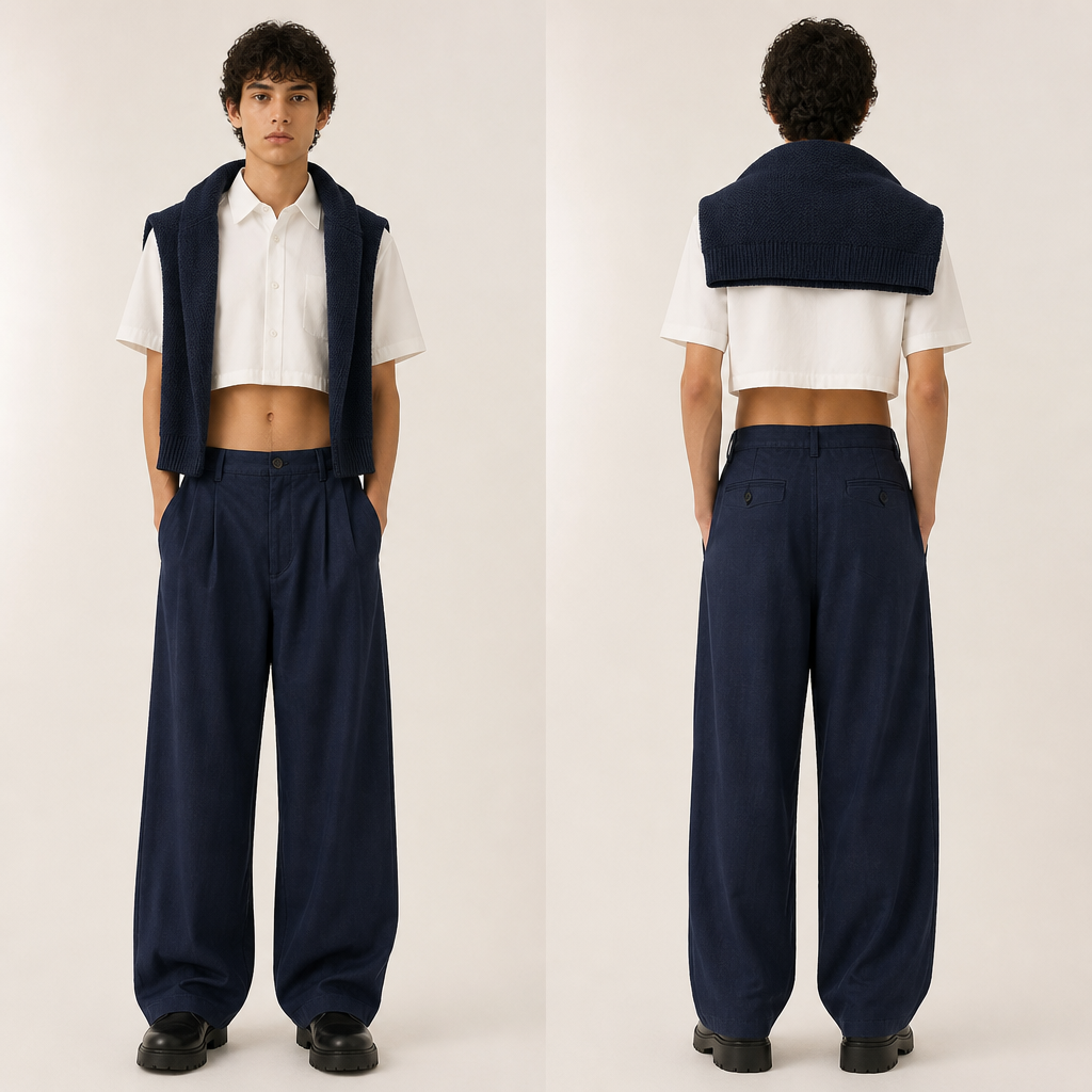 photorealistic fashion design, A Unisex Activewear design, made of Linen, in Americana + Gen Z style. camisa blanca super corta, pantalón flojo celeste marino, suéter celeste marino y zapatos negros. Mexico fashion aesthetics., americana style, just the design no text, show front and back. Refinement: camisa corta totalmente blanca
photorealistic fashion design, photorealistic fashion design, A Unisex Activewear design, made of Linen, in Americana + Gen Z style. camisa blanca super corta, pantalón flojo celeste marino, suéter celeste marino y zapatos negros. Mexico fashion aesthetics., americana style, just the design no text, show front and back. Refinement: camisa corta totalmente blanca , just the design no text