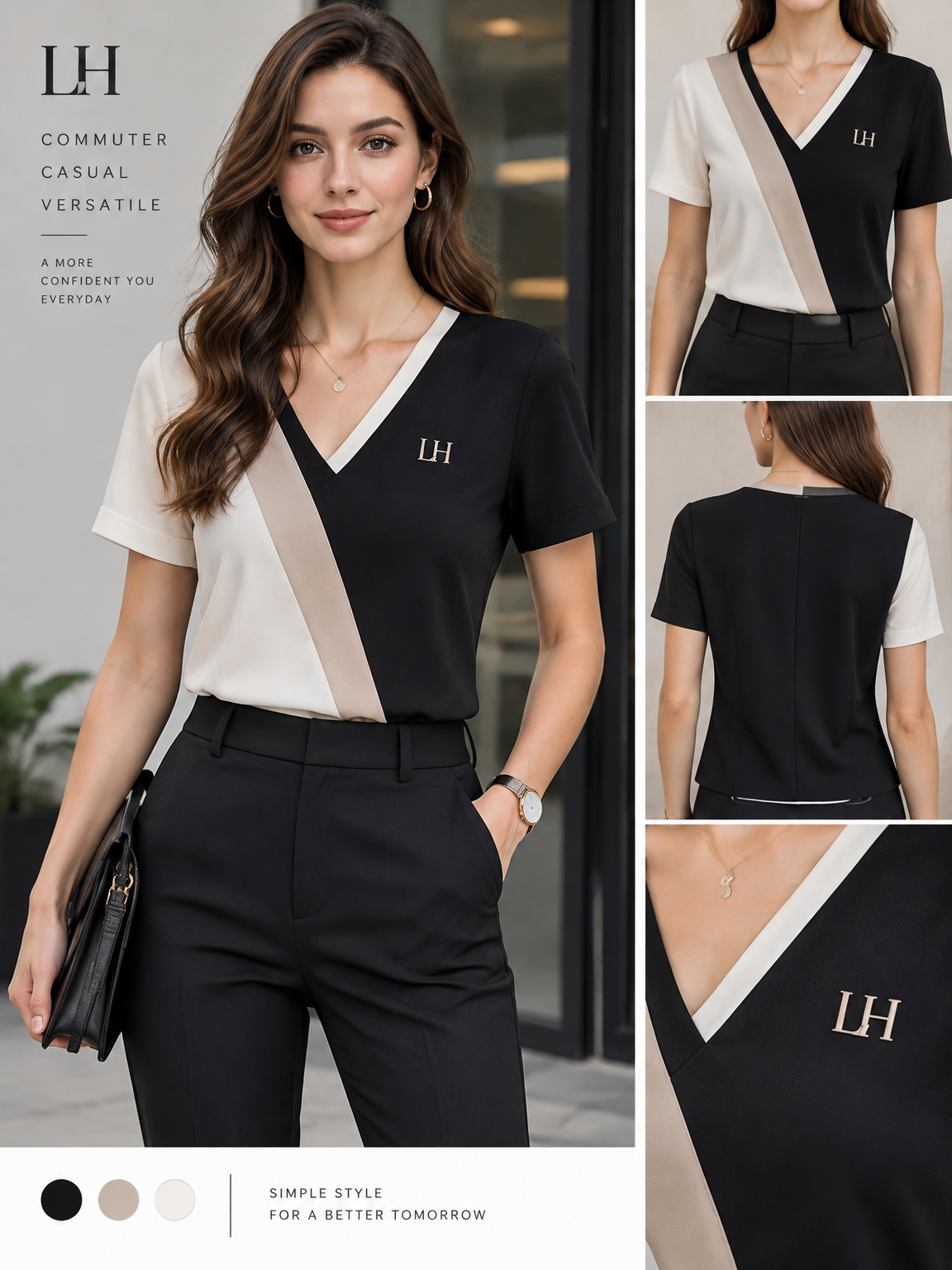 V-Neck Color-Block Short-Sleeved Shirt, Commuter Casual Versatile Slim-Fitting Topwith logo LH
V-Neck Color-Block Short-Sleeved Shirt, Commuter Casual Versatile Slim-Fitting Topwith logo LH