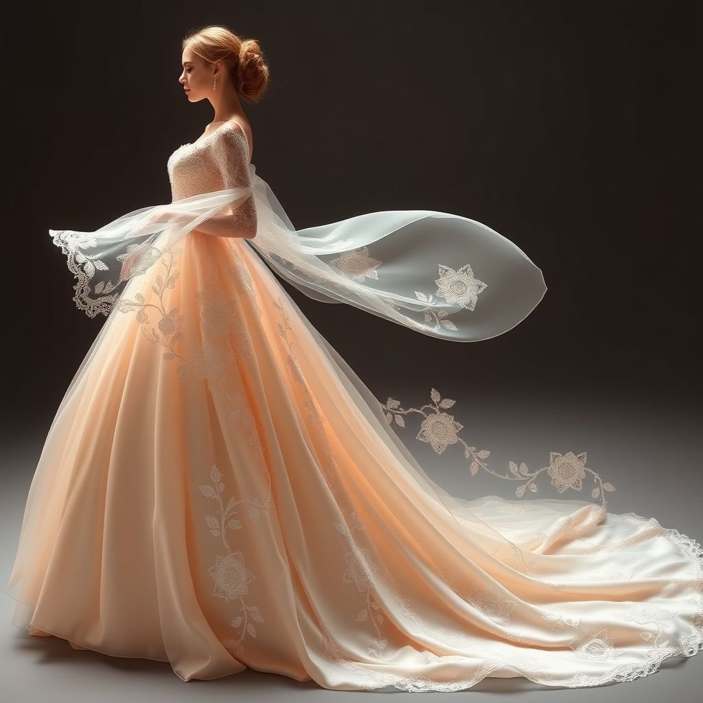 Unique engagement dress with extensions
Design an enchanting engagement dress that embodies elegance and sophistication. Picture a flowing silhouette crafted from ethereal silk, adorned with delicate lace overlays. Incorporate breathtaking extensions that gracefully trail behind, featuring intricate floral embroidery. The color palette should be soft pastels, ensuring a romantic and timeless allure perfect for a fairytale setting.