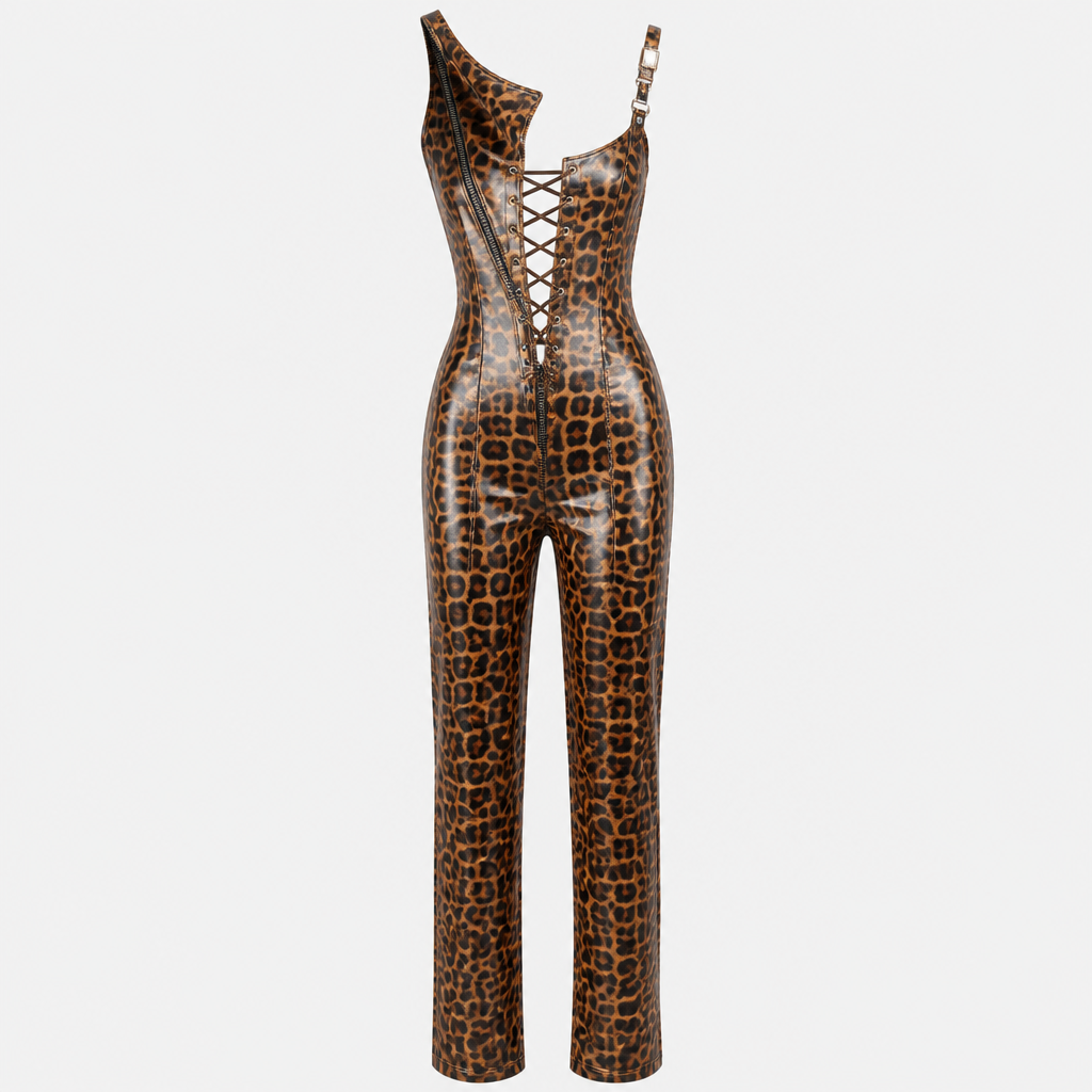 A Jumpsuit design, made of Leather, for Formal, suitable for Summer, in Animal Print style. a zipper in the front off of one shoulder then one spaghetti strap that has a buckle lace in the middle hey sexy look
photorealistic fashion design, A Jumpsuit design, made of Leather, for Formal, suitable for Summer, in Animal Print style. a zipper in the front off of one shoulder then one spaghetti strap that has a buckle lace in the middle hey sexy look, animal_print style, just the design no text