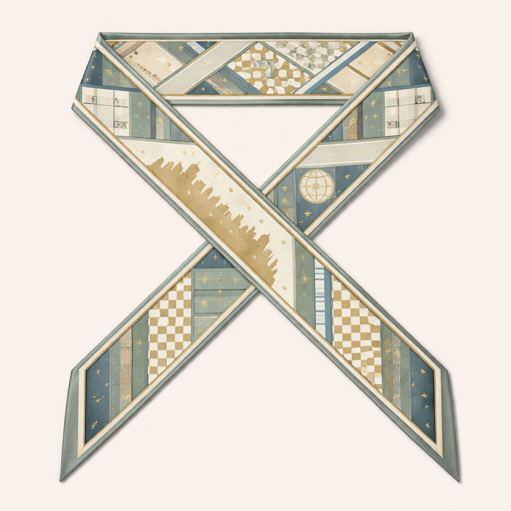 Design a silk scarf that is 5 x 86cm that wraps around a handle of a handbag
The scarf is for the 2026 world cup and will be worn in the host city of Kansas City, MO. Design something with no words or logos. No fan merch
Understated luxury silk twilly inspired by Kansas City as a World Cup host city, featuring restrained geometry, classical balance, subtle global symbolism, and heritage elegance—timeless, archival, and intentionally minimal.
Let’s try another old money color combo
Design a silk scarf that is 5 x 86cm that wraps around a handle of a handbag
The scarf is for the 2026 world cup and will be worn in the host city of Kansas City, MO. Design something with no words or logos. No fan merch
Understated luxury silk twilly inspired by Kansas City as a World Cup host city, featuring restrained geometry, classical balance, subtle global symbolism, and heritage elegance—timeless, archival, and intentionally minimal.
Let’s try another old money color combo, classic style, show front and back