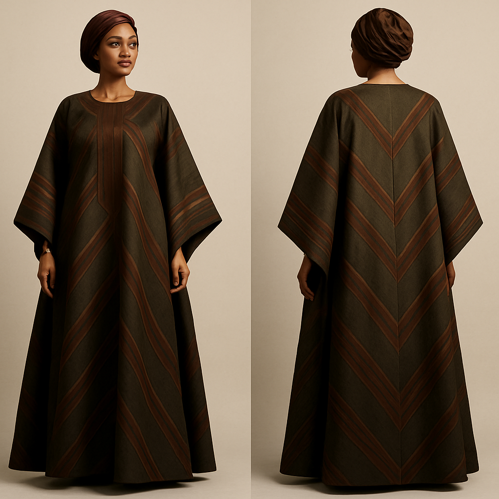 Create a shadda boubou for women that's the first of its kind, unique, classy, and sophisticated in design.
Create a shadda boubou for women that's the first of its kind, unique, classy, and sophisticated in design., show front and back