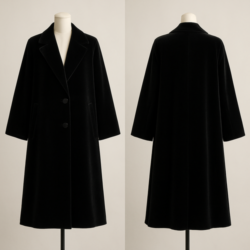 Long coat black velvet with wide cut