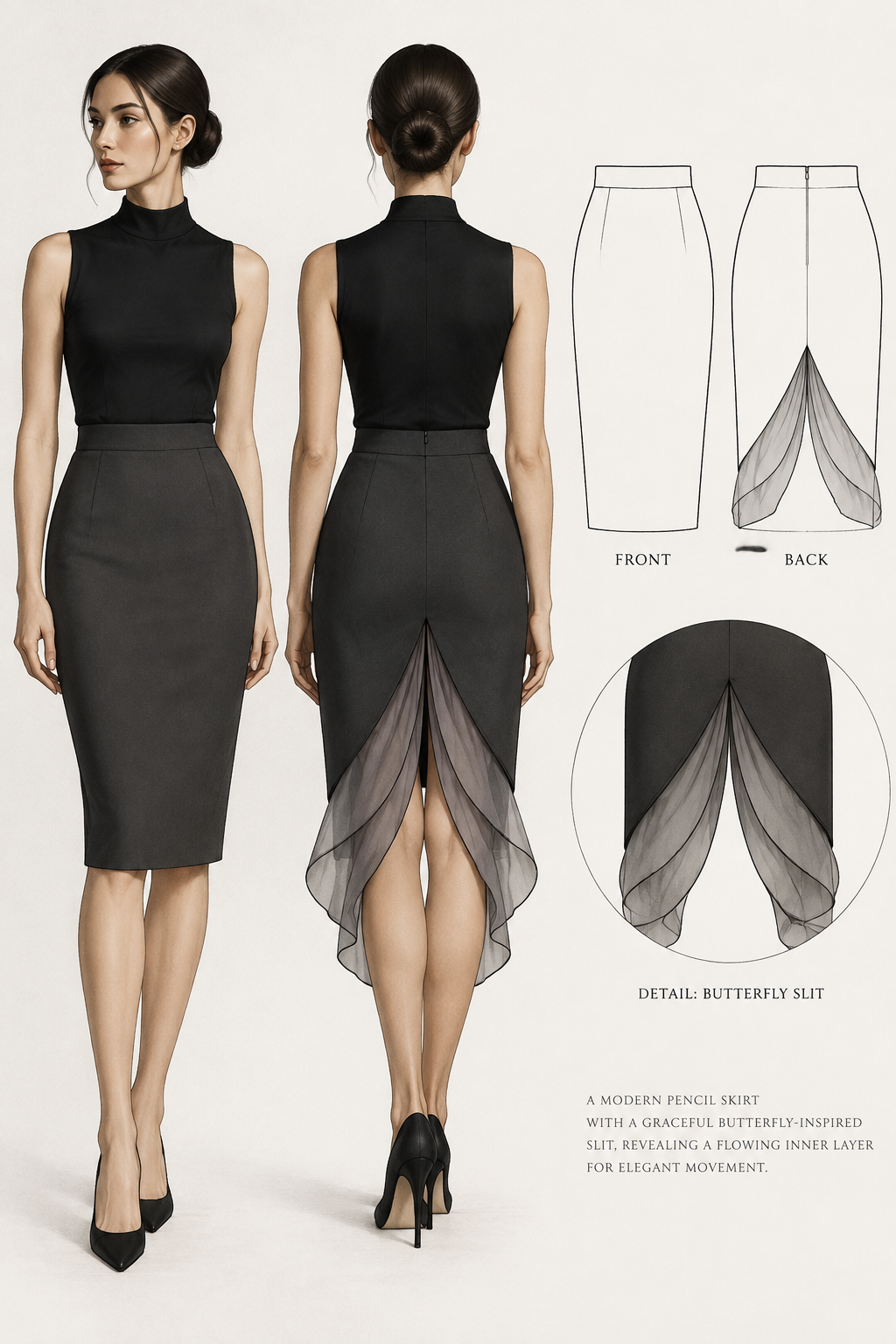 pencil skirt with slip in back like butterfly
pencil skirt with slip in back like butterfly