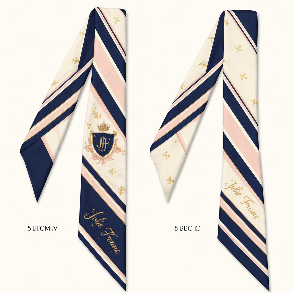 Design a silk scarf that is 5 x 86cm to be wrapped around a top handle of a handbag.
It going to be the signature scarf for my brand Jolie Franc. The style is classic timeless, tailored. With a touch of heritage. Keep it simple and no chains. Think like it’s for a sorority and exclusive club. Now make it iconic. Something Samantha from sex and the City would wear. Add a preppy touch
Design a silk scarf that is 5 x 86cm to be wrapped around a top handle of a handbag.
It going to be the signature scarf for my brand Jolie Franc. The style is classic timeless, tailored. With a touch of heritage. Keep it simple and no chains. Think like it’s for a sorority and exclusive club. Now make it iconic. Something Samantha from sex and the City would wear. Add a preppy touch, classic style, show front and back