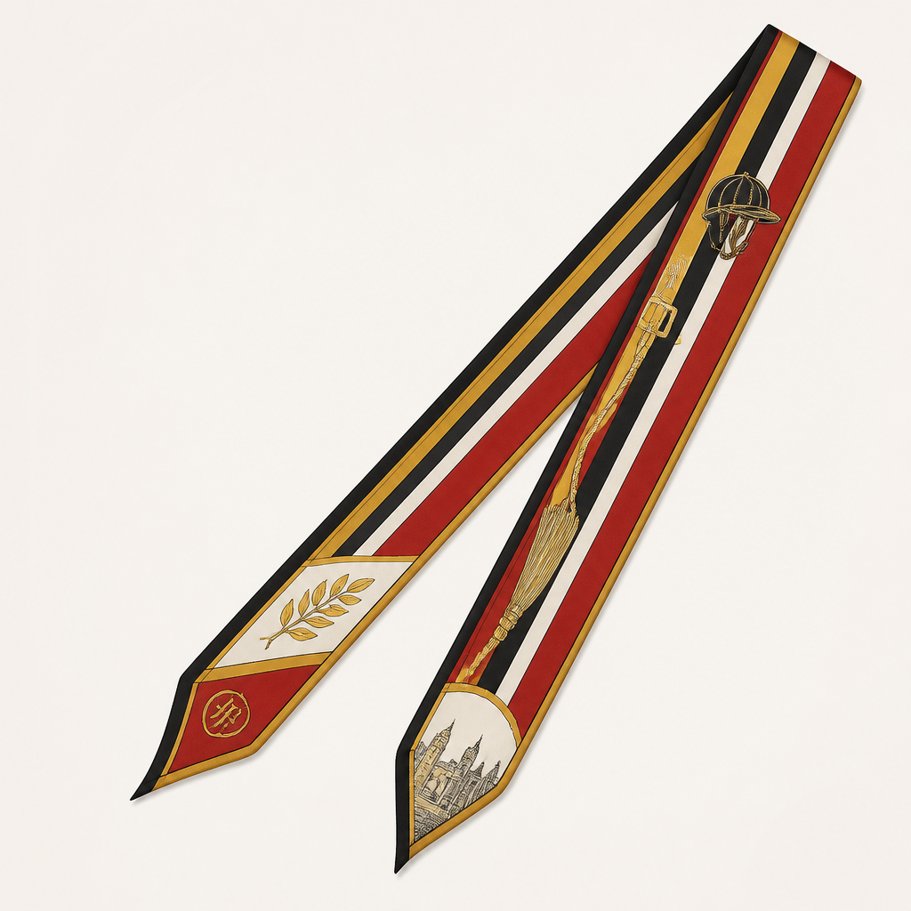 Design a luxury silk twilly scarf for Jolie Franc inspired by heritage American style and feminine sophistication. Create a timeless pattern inspired by classic prep, collegiate scarves.
Use a clean silk scarf layout with refined stripes, a tasteful border, and subtle heritage details. The design should feel like an heirloom accessory passed down through generations.
Color palette: [red, yellow, black and white. Kansas City Chiefs colors
Include a small Jolie Franc logo near one end as a signature detail. The overall aesthetic should be feminine, classic, sophisticated, and inspired by movement, heritage, sport, and the moments that bring people together.
Think: a feminine interpretation of a heritage sporting brand—elegant, timeless, and collectible.
photorealistic fashion design, Design a luxury silk twilly scarf for Jolie Franc inspired by heritage American style and feminine sophistication. Create a timeless pattern inspired by classic prep, collegiate scarves.
Use a clean silk scarf layout with refined stripes, a tasteful border, and subtle heritage details. The design should feel like an heirloom accessory passed down through generations.
Color palette: [red, yellow, black and white. Kansas City Chiefs colors
Include a small Jolie Franc logo near one end as a signature detail. The overall aesthetic should be feminine, classic, sophisticated, and inspired by movement, heritage, sport, and the moments that bring people together.
Think: a feminine interpretation of a heritage sporting brand—elegant, timeless, and collectible., classic style, just the design no text