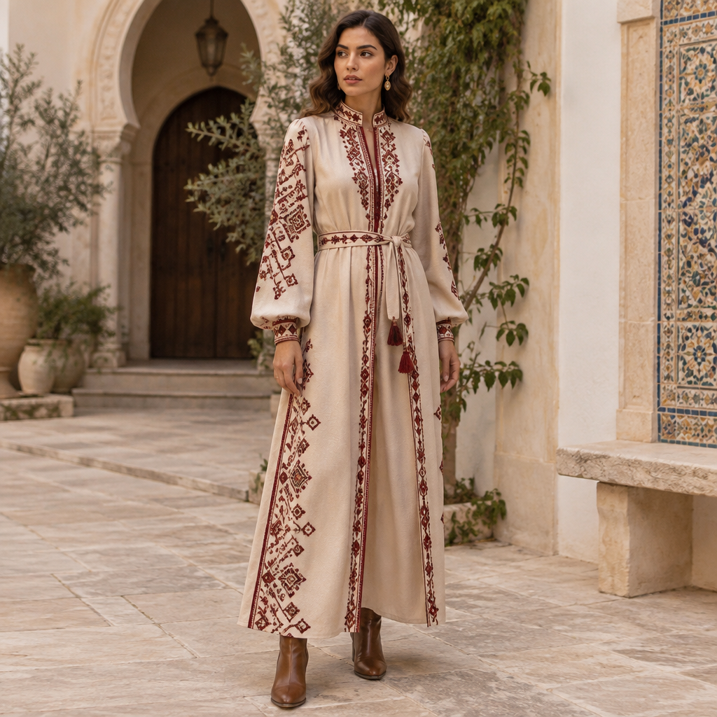 A Female Dress design, suitable for Fall. Tunisia fashion aesthetics. Current season is Autumn in Tunisia. Present it as professional fashion catalogue photography: the garment is the subject, shown full-length with editorial styling, neutral posing and tasteful, non-suggestive framing.
photorealistic fashion design, A Female Dress design, suitable for Fall. Tunisia fashion aesthetics. Current season is Autumn in Tunisia. Present it as professional fashion catalogue photography: the garment is the subject, shown full-length with editorial styling, neutral posing and tasteful, non-suggestive framing., just the design no text