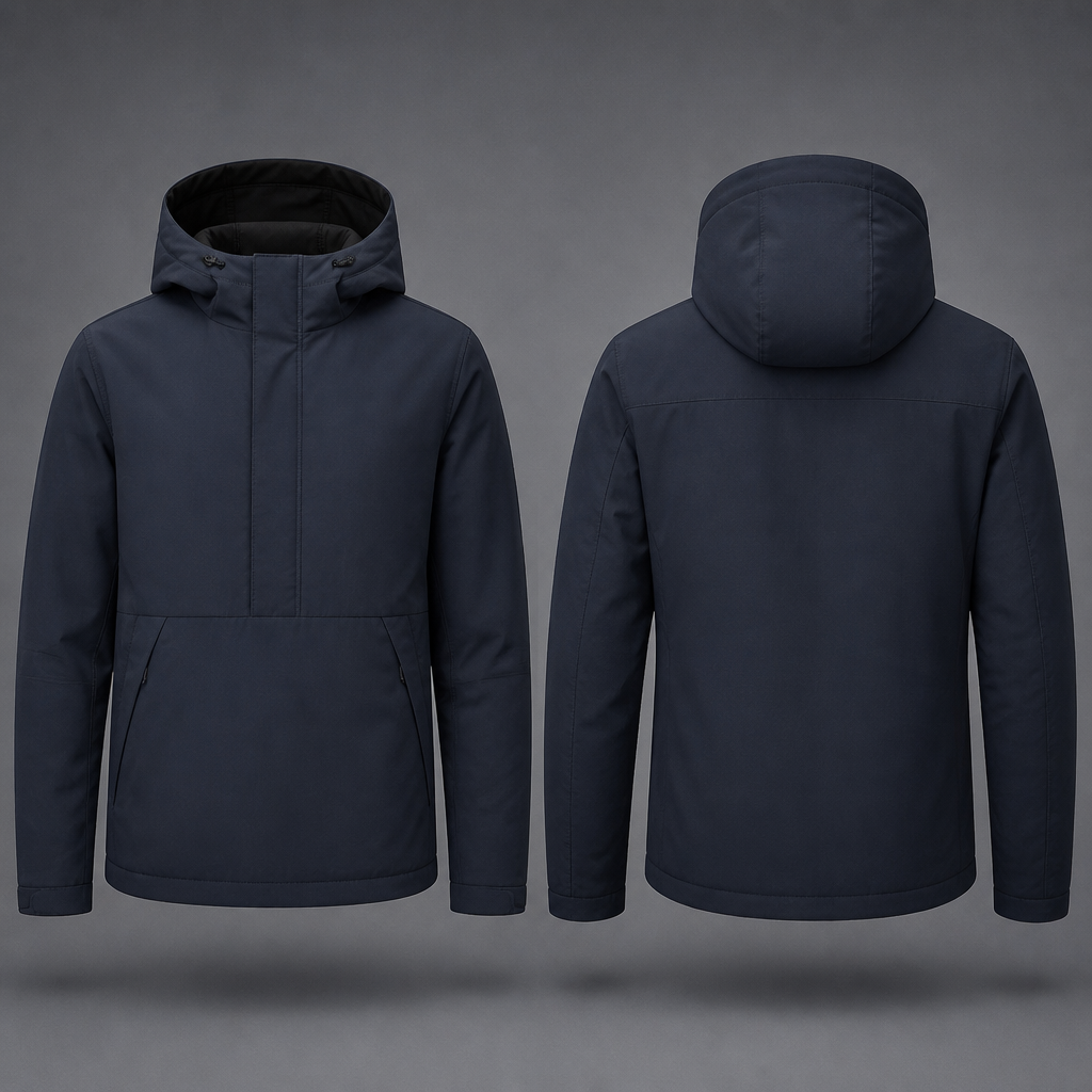 Klasik ama hafif spor görünümlü. Ön kısım kanguru cep, gizli fermuarlı. Kapüşonlu erkek mont
photorealistic fashion design, Klasik ama hafif spor görünümlü. Ön kısım kanguru cep, gizli fermuarlı. Kapüşonlu erkek mont
, classic style, just the design no text, show front and back