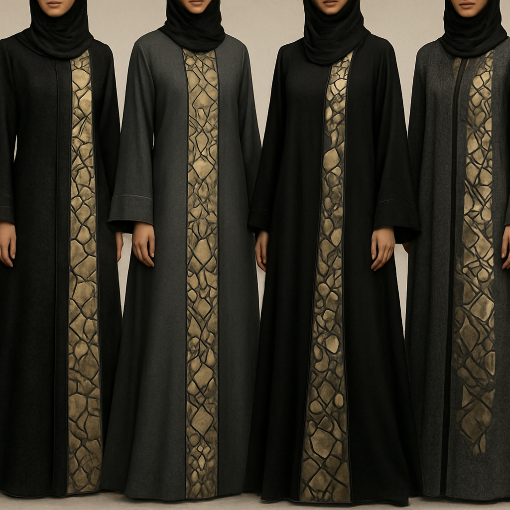 Create me modest abaya that's first in the world, using unique stone design, classy and sophisticated. Keep me 4 designs. Make them rich by adding unique chic stone high end designs and . Showcasing different styles and fabric.
Create me modest abaya that's first in the world, using unique stone design, classy and sophisticated. Keep me 4 designs. Make them rich by adding unique chic stone high end designs and . Showcasing different styles and fabric.