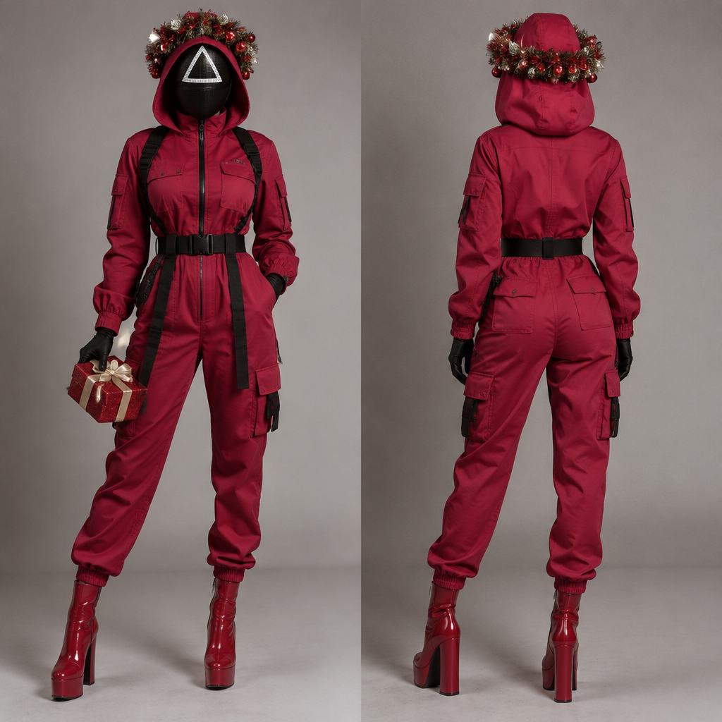 A Female Dress design, suitable for Fall. охранник из из игры кальмара треугольник🔺 голове венок мишура комбинезон игра в кальмара мода 💄💋👠новый год Present it as professional fashion catalogue photography: the garment is the subject, shown full-length with editorial styling, neutral posing and tasteful, non-suggestive framing.
photorealistic fashion design, A Female Dress design, suitable for Fall. охранник из из игры кальмара треугольник🔺 голове венок мишура комбинезон игра в кальмара мода 💄💋👠новый год Present it as professional fashion catalogue photography: the garment is the subject, shown full-length with editorial styling, neutral posing and tasteful, non-suggestive framing., just the design no text