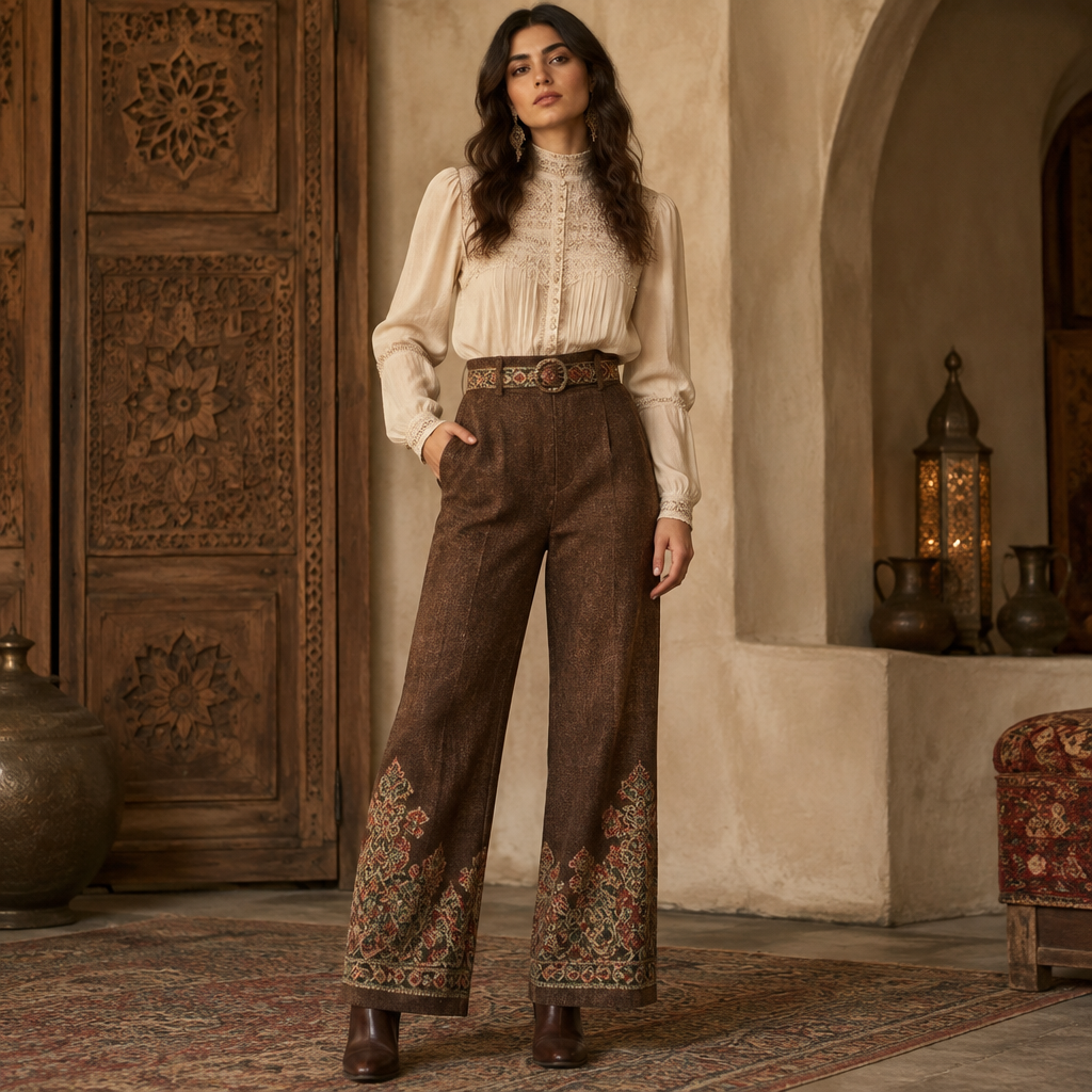 A Female Pants design, suitable for Fall, in Vintage style. Turkey fashion aesthetics. Present it as professional fashion catalogue photography: the garment is the subject, shown full-length with editorial styling, neutral posing and tasteful, non-suggestive framing.
photorealistic fashion design, A Female Pants design, suitable for Fall, in Vintage style. Turkey fashion aesthetics. Present it as professional fashion catalogue photography: the garment is the subject, shown full-length with editorial styling, neutral posing and tasteful, non-suggestive framing., vintage style, just the design no text