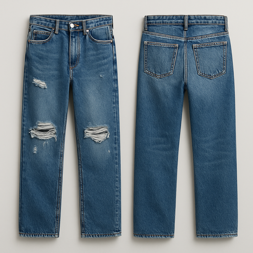 Jeans straight pants with some scretches