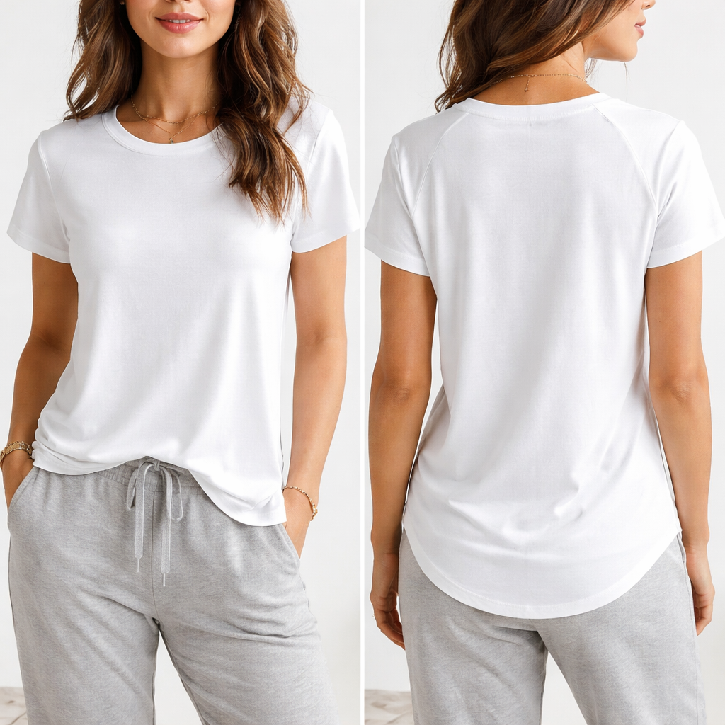 T-shirt that is not too fitted round neck suits petite body frames 5’4 and under Pima cotton
T-shirt that is not too fitted round neck suits petite body frames 5’4 and under Pima cotton
, athleisure style, show front and back