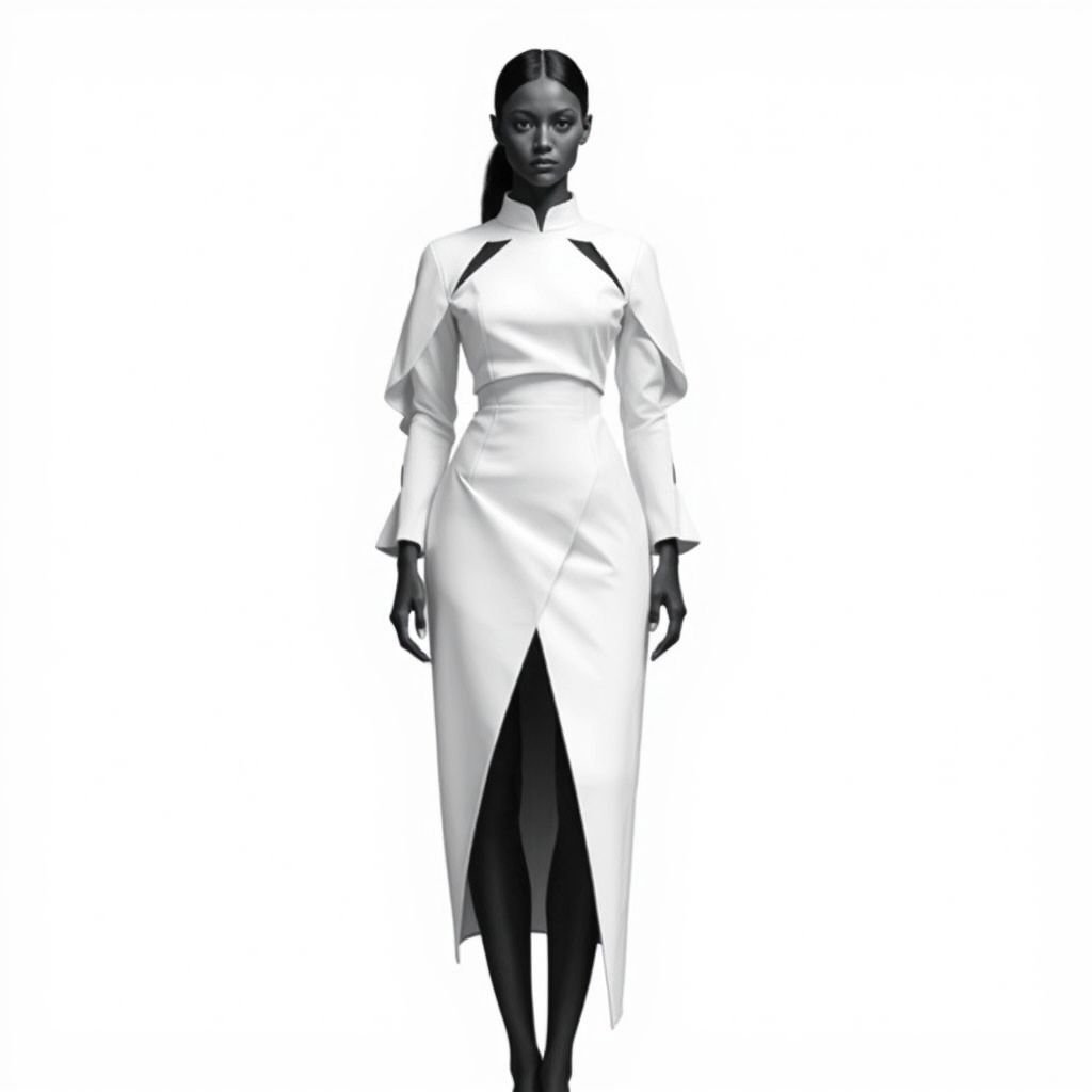 Hour glass
Design a minimalist hourglass-inspired dress, featuring a sculptural silhouette that subtly accentuates the waist. Utilize a monochromatic palette with smooth, flowing fabrics and sharp, clean lines. Incorporate geometric cutouts and structured sleeves, emphasizing simplicity and elegance, while maintaining functionality. The result is a timeless piece that embodies both art and fashion.