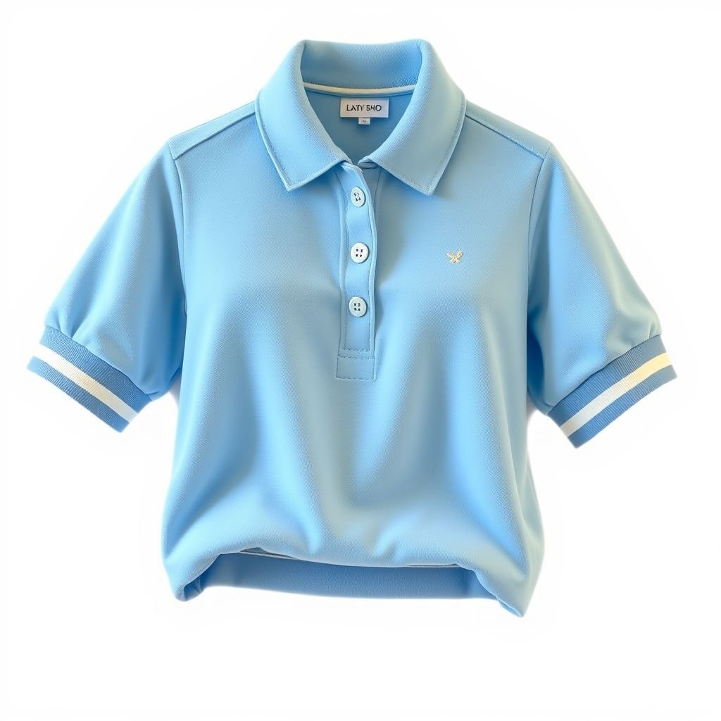 Blue soft top
Design a preppy-inspired blue soft top featuring a classic polo collar, delicate embroidered emblem on the chest, and pastel-striped cuffs. Incorporate lightweight, breathable fabric with a relaxed fit, ideal for layering over crisp white button-ups. Pair it with tailored high-waisted shorts and loafers for an effortlessly chic look.