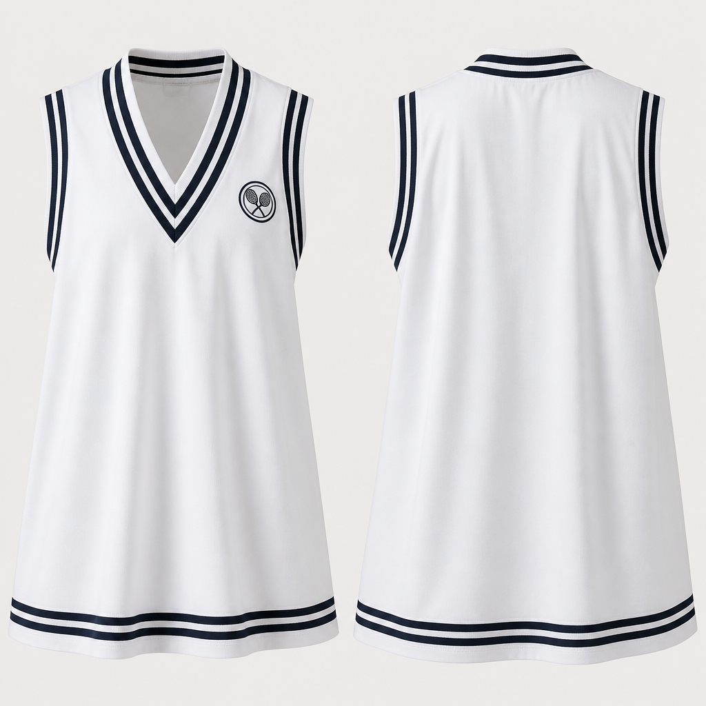 Une joueuse de tennis avec une robe de tennis oversize.
photorealistic fashion design, Une joueuse de tennis avec une robe de tennis oversize. , tenniscore style, just the design no text, show front and back