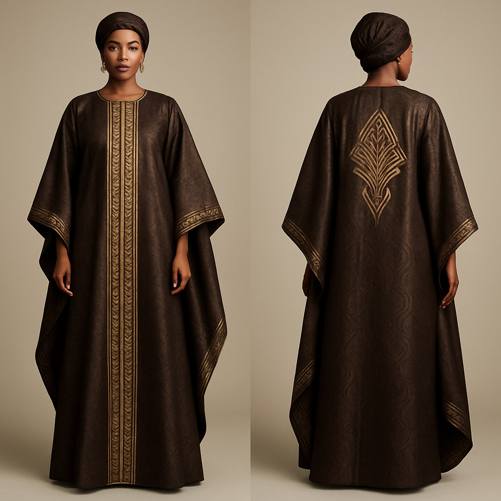 Create a shadda boubou for women that's the first of its kind, unique, classy, and sophisticated in design.
Create a shadda boubou for women that's the first of its kind, unique, classy, and sophisticated in design., show front and back
