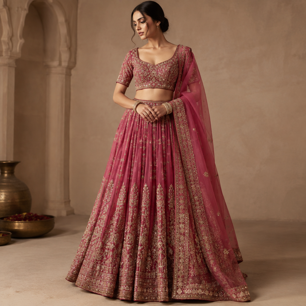 A Female Dress design, suitable for Fall. ek more pinch colour ka lehnga creyet karo. India fashion aesthetics. Present it as professional fashion catalogue photography: the garment is the subject, shown full-length with editorial styling, neutral posing and tasteful, non-suggestive framing.
photorealistic fashion design, A Female Dress design, suitable for Fall. ek more pinch colour ka lehnga creyet karo. India fashion aesthetics. Present it as professional fashion catalogue photography: the garment is the subject, shown full-length with editorial styling, neutral posing and tasteful, non-suggestive framing., just the design no text