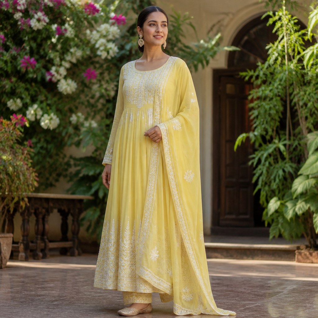 A Female Dress design, suitable for Summer. Consider Indian fashion aesthetics — consider saree, lehenga, salwar kameez, kurti, anarkali; local fabrics like chanderi, banarasi, chikankari, block prints; vibrant colors and rich embroidery. Current season is Summer in India.
photorealistic fashion design, A Female Dress design, suitable for Summer. Consider Indian fashion aesthetics — consider saree, lehenga, salwar kameez, kurti, anarkali; local fabrics like chanderi, banarasi, chikankari, block prints; vibrant colors and rich embroidery. Current season is Summer in India., just the design no text