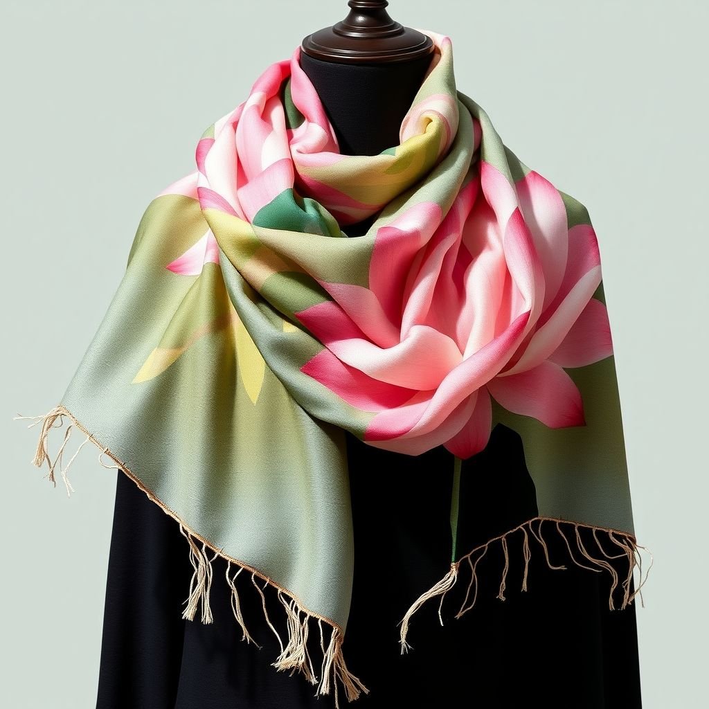 Design a collection of luxurious linen-silk scarves adorned with intricate lotus flower prints in vibrant hues of light pink and green. The scarves feature flowing, organic silhouettes that drape elegantly, evoking a tropical breeze. Add delicate fringe detailing and a subtle sheen, embodying both tropical charm and sophisticated elegance. Perfect for any season!
Imagine a collection of exquisite linen-silk scarves, each a masterpiece of contrast and harmony. The intricate lotus flower prints bloom in a kaleidoscope of light pinks and greens, enhancing their luxurious feel. Flowing, organic silhouettes flutter gracefully, reminiscent of a gentle tropical breeze. The delicate fringe sways artfully, while a subtle sheen reflects sunlight, merging exotic charm with refined sophistication, making these scarves a versatile accessory for every season and occasion. Each piece tells a story, inviting wearers into a vibrant, nature-inspired world of elegance.