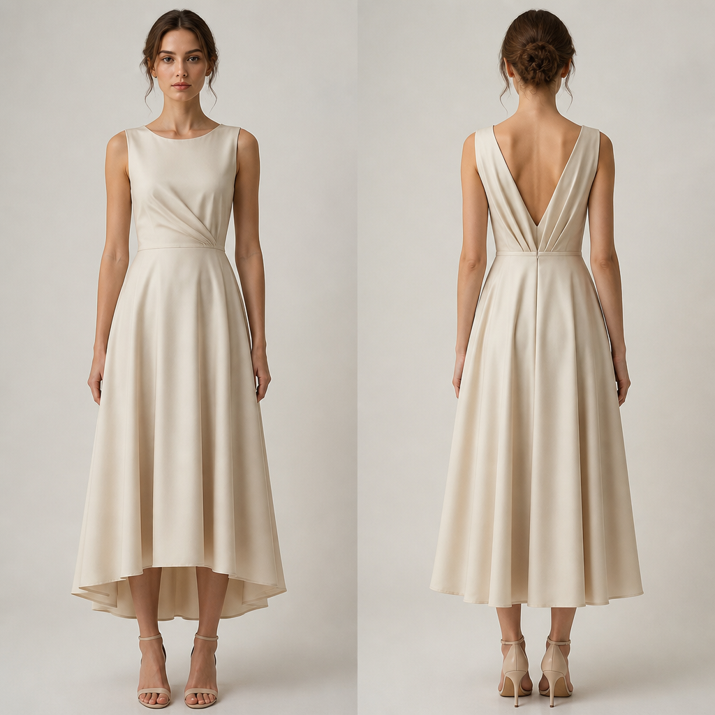 A frock with light shades
photorealistic fashion design, A frock with light shades
, minimalist style, just the design no text, show front and back