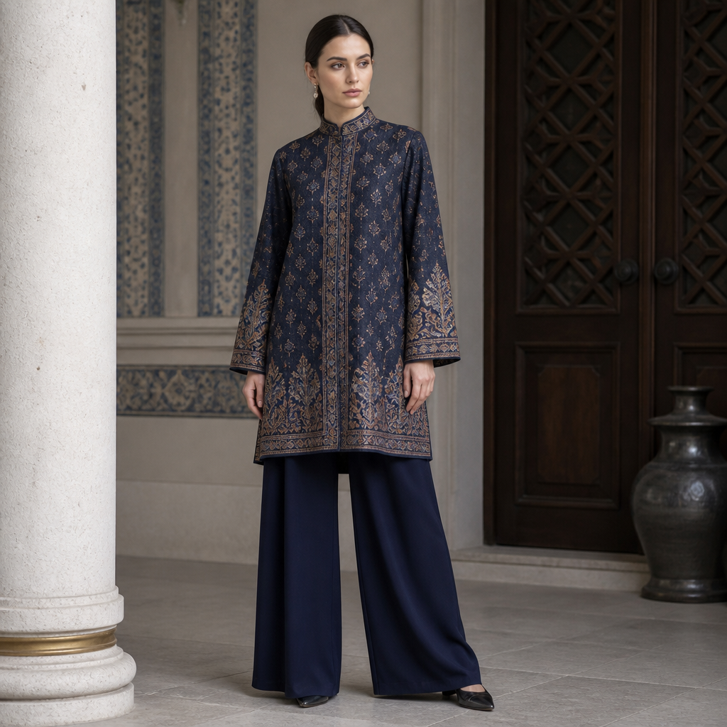 A Female Top design, suitable for Fall. Consider Turkish fashion — Ottoman-inspired, modest fashion hub, rich textiles, East-meets-West aesthetics. Current season is Autumn in Turkey. Present it as professional fashion catalogue photography: the garment is the subject, shown full-length with editorial styling, neutral posing and tasteful, non-suggestive framing.
photorealistic fashion design, A Female Top design, suitable for Fall. Consider Turkish fashion — Ottoman-inspired, modest fashion hub, rich textiles, East-meets-West aesthetics. Current season is Autumn in Turkey. Present it as professional fashion catalogue photography: the garment is the subject, shown full-length with editorial styling, neutral posing and tasteful, non-suggestive framing., just the design no text