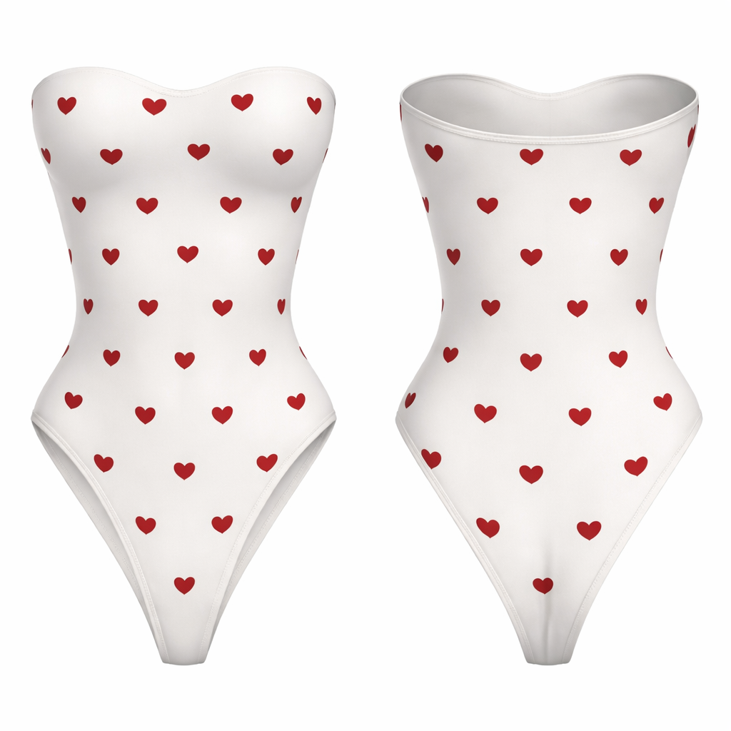 Bodysuit shape wear g string no ai model strapless no lines just no bow just string and no back open no ruffles white with red heart
Bodysuit shape wear g string no ai model strapless no lines just no bow just string and no back open no ruffles white with red heart, classic style, show front and back