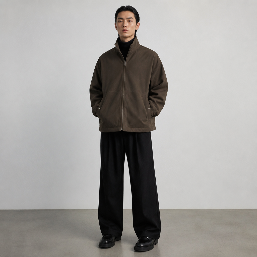 A Male Jacket design, suitable for Fall, in Minimalist style. ZM fashion aesthetics. Present it as professional fashion catalogue photography: the garment is the subject, shown full-length with editorial styling, neutral posing and tasteful, non-suggestive framing.
photorealistic fashion design, A Male Jacket design, suitable for Fall, in Minimalist style. ZM fashion aesthetics. Present it as professional fashion catalogue photography: the garment is the subject, shown full-length with editorial styling, neutral posing and tasteful, non-suggestive framing., minimalist style, just the design no text