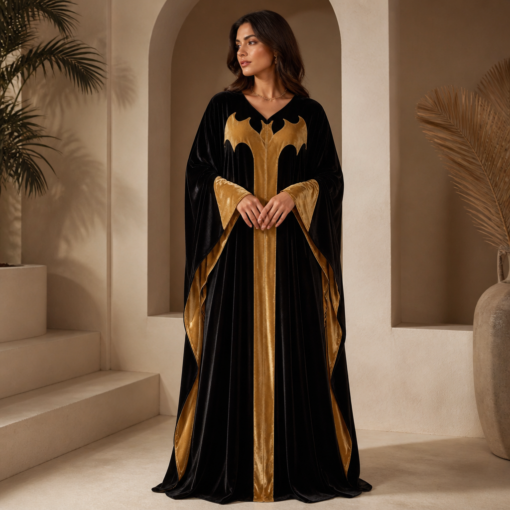 عايزه جلابيه قطيفه باتمان تكون اللونين مع بعض بتكون فخمه ومميزه. Egypt fashion aesthetics. Present it as professional fashion catalogue photography: the garment is the subject, shown full-length with editorial styling, neutral posing and tasteful, non-suggestive framing.
photorealistic fashion design, عايزه جلابيه قطيفه باتمان تكون اللونين مع بعض بتكون فخمه ومميزه. Egypt fashion aesthetics. Present it as professional fashion catalogue photography: the garment is the subject, shown full-length with editorial styling, neutral posing and tasteful, non-suggestive framing., just the design no text
