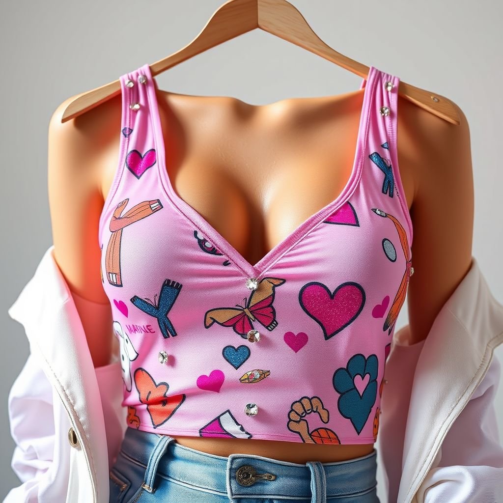 Y2K style tube top with U-shaped neckline, stretch material, subtle shimmer, perfect for layering or solo wear.”
Imagine a Y2K-inspired tube top featuring a U-shaped neckline crafted from a stretchy, shimmering fabric that catches the light. This versatile piece embodies vibrant pastel hues, adorned with playful graphic prints and rhinestone embellishments. Ideal for layering under oversized jackets or flaunting solo, it's a chic nod to nostalgic early 2000s fashion.