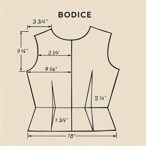 Create a bodice pattern drafting for size 14 with measurements around the draft