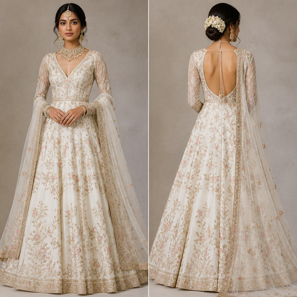A Dress design, made of Silk, for Wedding, suitable for Spring, in Indian style. United Kingdom fashion aesthetics.
photorealistic fashion design, A Dress design, made of Silk, for Wedding, suitable for Spring, in Indian style. United Kingdom fashion aesthetics., indian style, just the design no text, show front and back